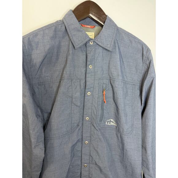 LL Bean Windbreaker Snap Up Shirt Jacket Blue Mesh Lined Mens Sz M Nylon - Picture 6 of 9